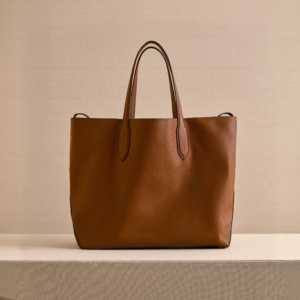 Leather Tote Bag with Slouchy Design and Adjustable Strap